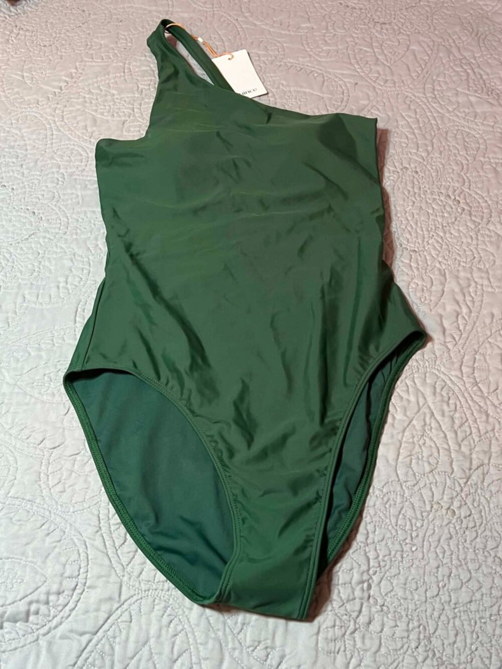 Quince Italian One Shoulder One-Piece Swimsuit in the Palm (olive/forest green)